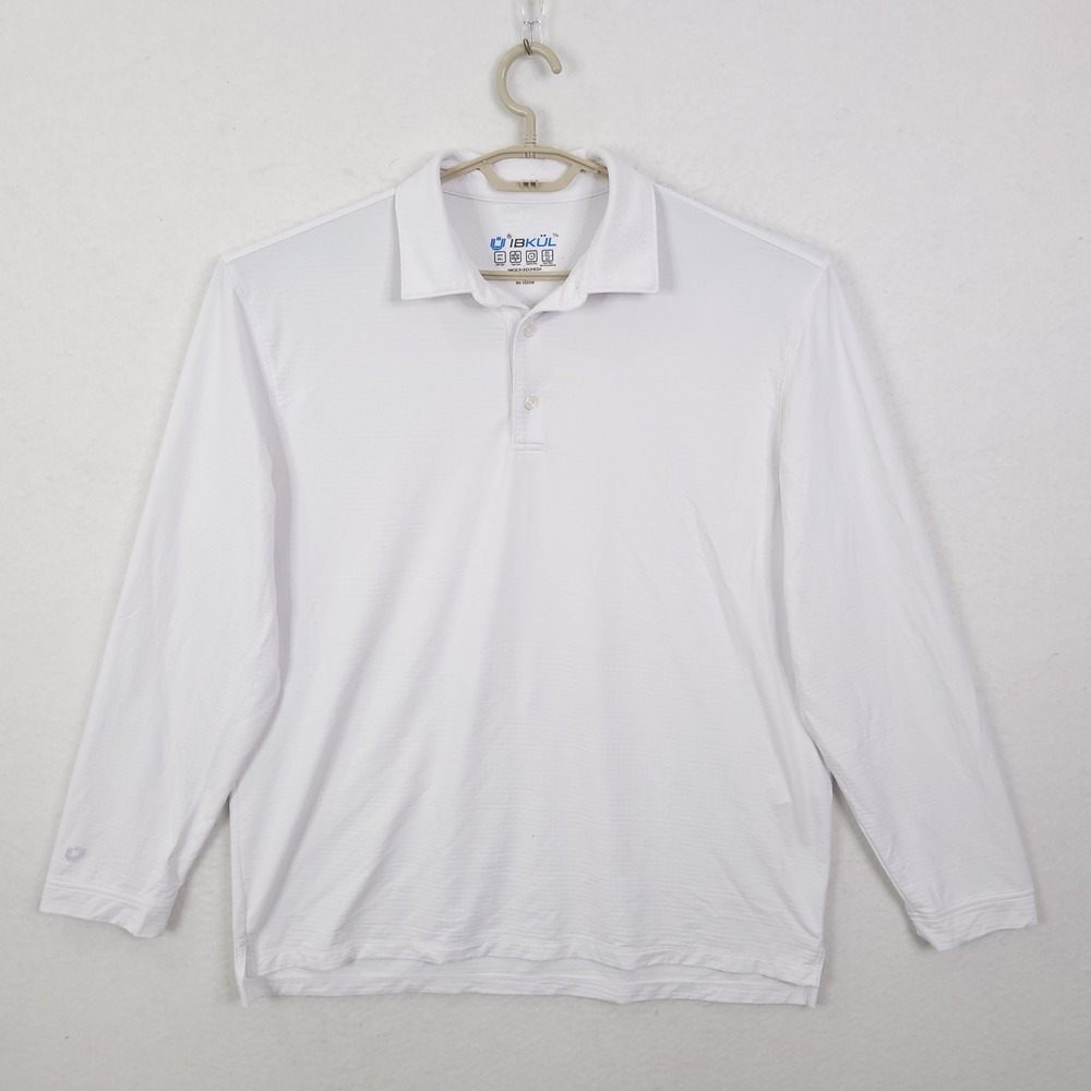 IBKUL Polo Shirt Mens Size XL White Long Sleeve Ice Cool UPF 50+ Quick Dry Golf